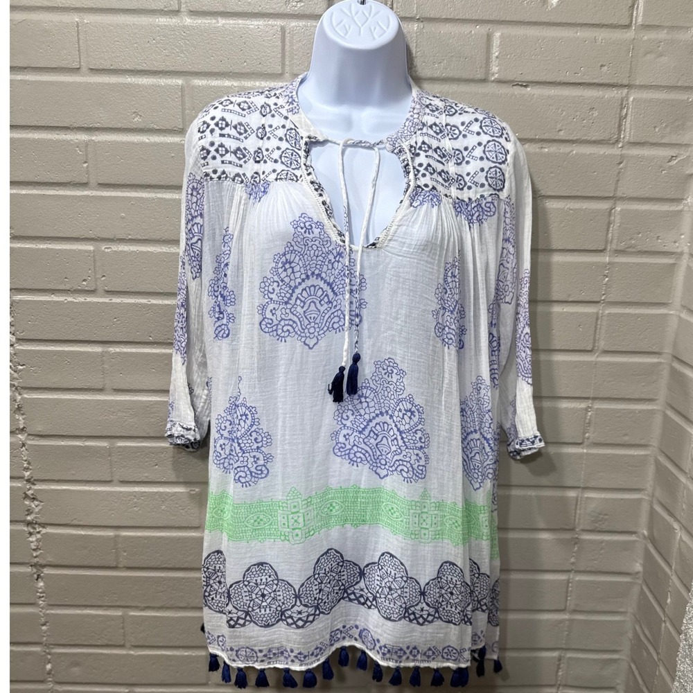 Roberta Roller Rabbit Cover Up Cotton Tunic Dress S Breezy Lightweight Sheer